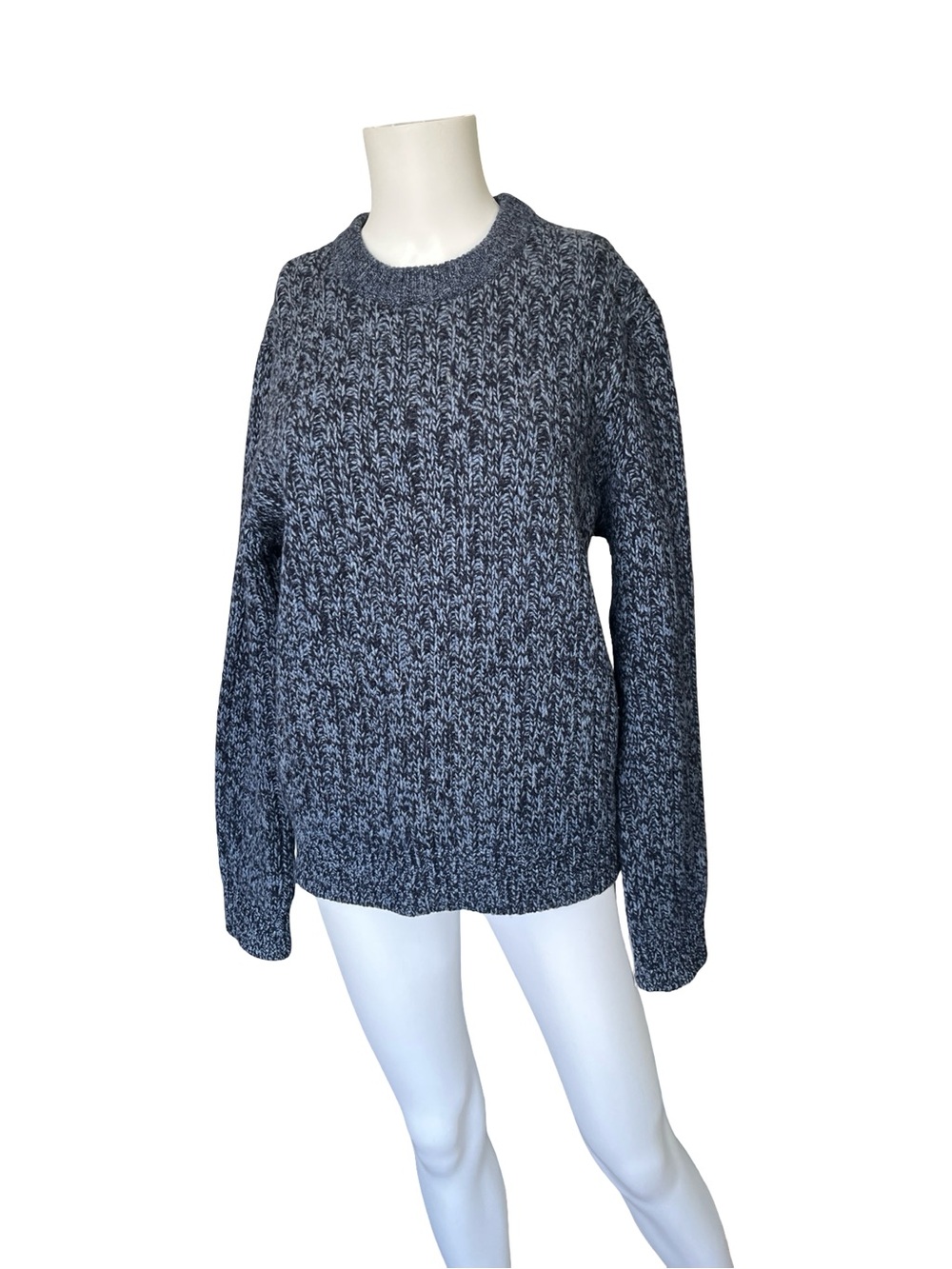 LL Bean Blue Lambs Wool Sweater Knit Marled Knit Classic Adult Size Small